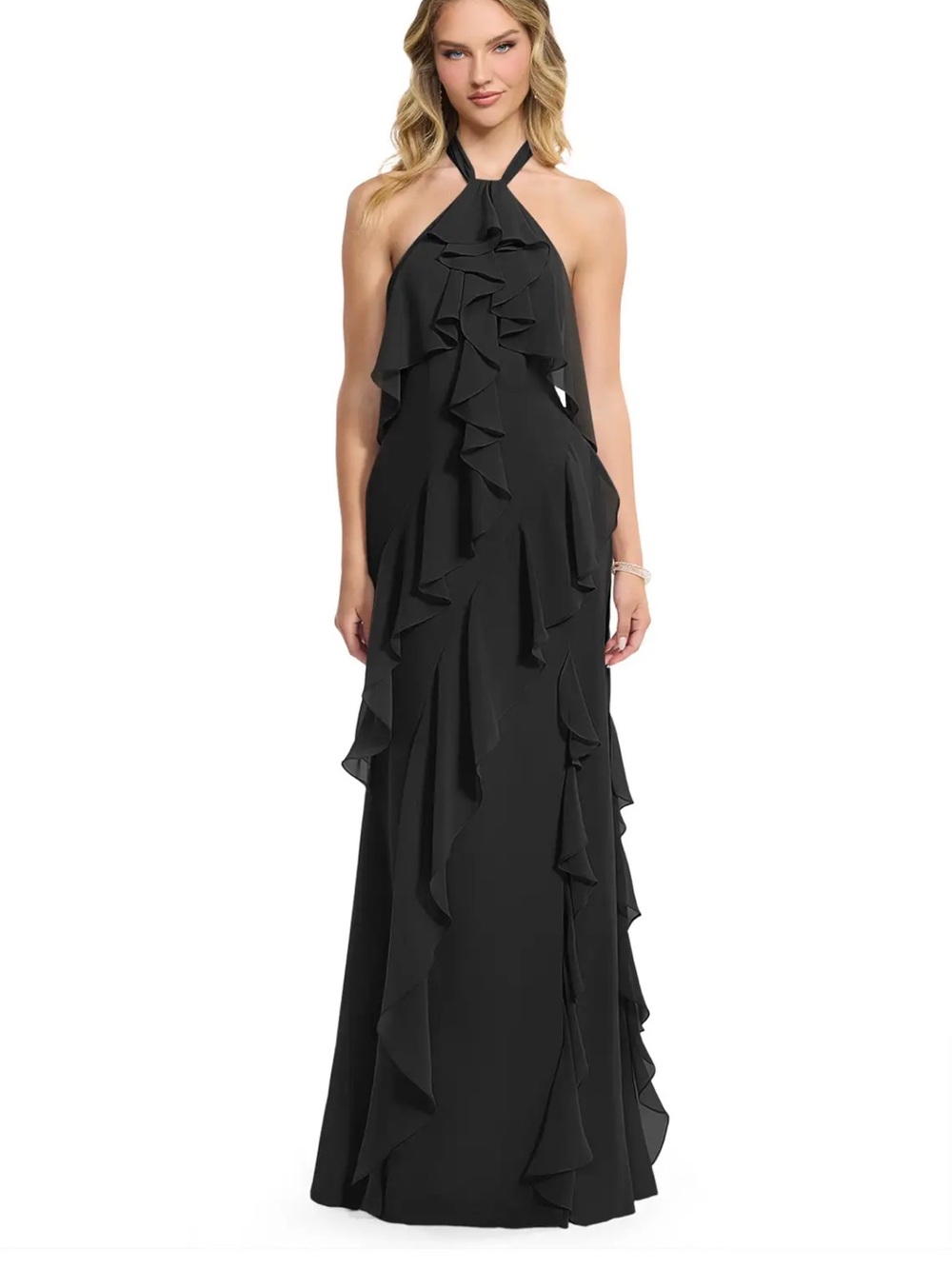 Black Ruffle Halter - Azazie Bridesmaid Dress